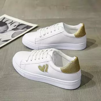 Женские летние новые модные золотые кроссовки с сердечками на шнуровке, удобная женская повседневная легкая обувь с противоскользящей подошвой 35