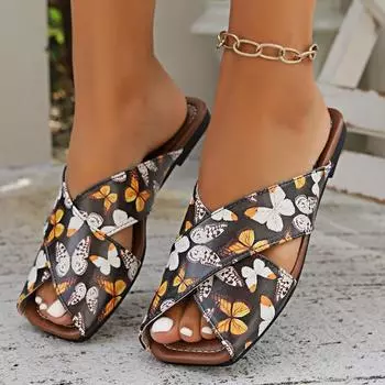 Women s summer new hollow designer flat slippers daily casual and comfortable shallow mouth ladies open-toe flat shoes size 36 36