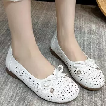 Women s summer new hollow designer flat shoes 2025 outdoor walking bow lightweight and comfortable low top shoes plus size 36 хаки