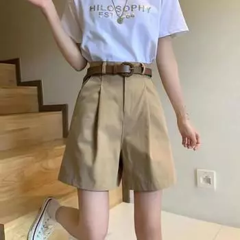 Women s Summer New Loose Quarter Length Pants Solid Color Versatile High Waist Slimming Shorts S