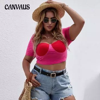 Women s Summer New Square Collar Slim Fit Color Short Sleeved Blouse 0XL розы красного