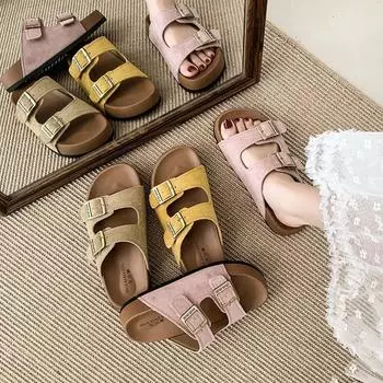 Women s summer new thick-soled cool slippers, lazy one-word drag soft-soled beach slippers 35