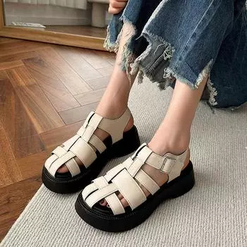 Женские летние новые плетеные повседневные сандалии 35 чёрный