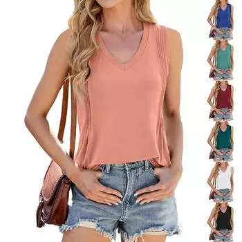 Women s Summer Pleated Tank Top Sleeveless Casual Loose Tops Shirts L армия зеленый