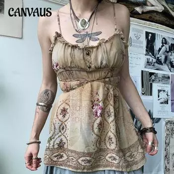 Женский летний топ с цветочным принтом, деревянными ушками, открытой спиной, ремешком на талии, халтер-жилетом S хаки