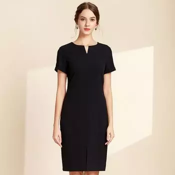 Women s Summer Professional Slim Fit Elegant V Neck Dress Navy blue S