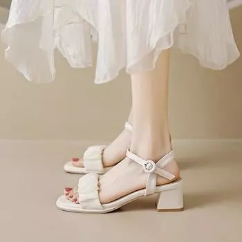 Женские летние босоножки на толстом каблуке 34 жёлтый