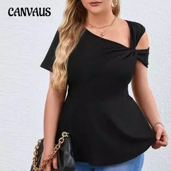 Women s Summer Sexy Off The Shoulder Diagonal Collar New Solid Color Short Sleeved Top 1XL чёрный