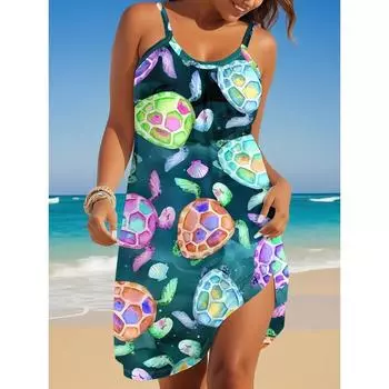 Women s Summer Sleeveless Print Casual Dress Summer Dress for Holiday Women Clothing S