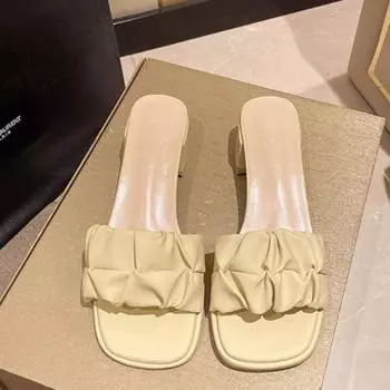 Women s Summer Slippers Flip-flops Square Heels New Pleated Korean Slippers Women s Sandals Green Slippers Plus Size 35-42 35