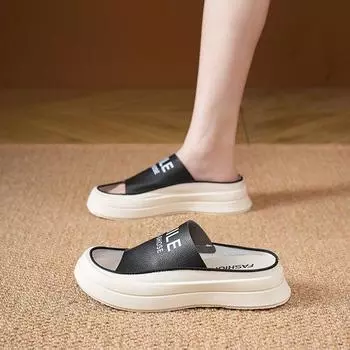 Женские летние тапочки, роскошные домашние тапочки из искусственной кожи для дома, женские удобные тапочки на платформе, мягкие босые, для улицы 35 бежевый