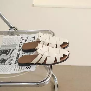 Women s Summer Slippers Luxury Artificial Leather House Shoes For Home Women Trends 2024 Comfortable Barefoot Outdoor Slipperrs 35 бежевый