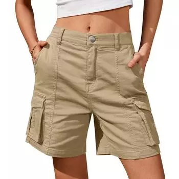 Women s Summer Solid Color Dry Work Pants Casual Multi-Pocket Micro Stretch Shorts 2XL белый