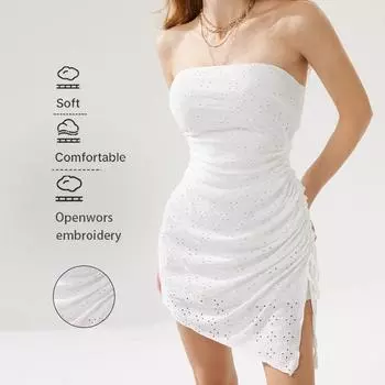 Women s Summer Strapless Dress High-waisted Slimming Dress and Body-hugging Dress S белый