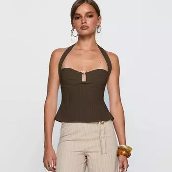 Women s Summer Street Spice Top Sexy Hanging Neck Casual Solid Colour Cami Tank Top S