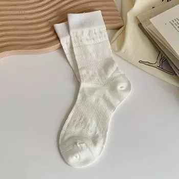 Women s Summer Style Thin Breathable Pure Cotton Pure Color Hollow Mesh Boneless Tube Socks 1 pair