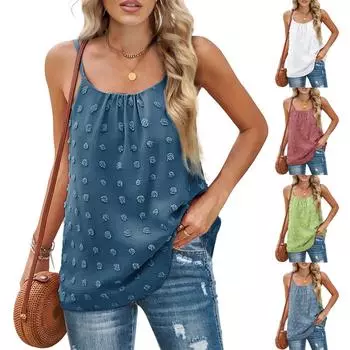 Женская летняя майка-топ с регулируемыми бретельками-спагетти, без рукавов, топ из шифона с помпоном L чёрный