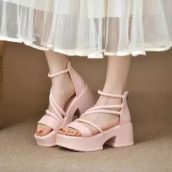 Женские летние босоножки на толстом каблуке 35 розовый