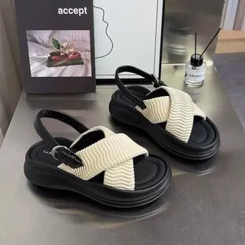 Женские летние повседневные сандалии на толстой подошве 35 чёрный