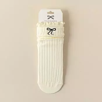 Women s Summer Thin Ballet-style Embroidered Bow Mid Tube Pile Cotton Socks 1 pair