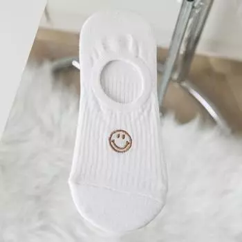 Women s Summer Thin Cotton Cartoon Smiling Face Embroidery Non Slip Non Slip Heel Shallow Mouth Invisible Socks 1 pair