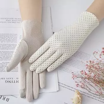 Women s Summer Thin Cotton Sunscreen Gloves A- 12-White All yards