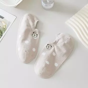 Women s Summer Thin Polka Dot Embroidered Kittens with Shallow Mouth Non Slip Invisible Boneless Boat Socks 1 pair