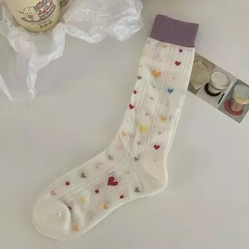 Women s Summer Thin Polka Dot Love Breathable Calf Pile Socks 1 pair