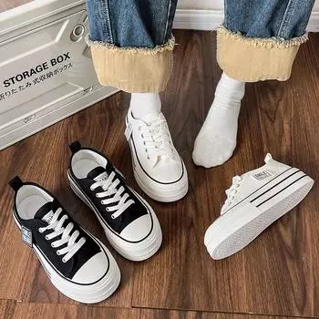 Women s Summer Walking Platform Sneakers Canvas Height Increasing Vulcanized Shoes Woman Fashion Thick Sole Sports Trainers 35 бежевый