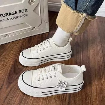 Women s Summer Walking Platform Sneakers Canvas Height Increasing Vulcanized Shoes Woman Fashion Thick Sole Sports Trainers 35 бежевый