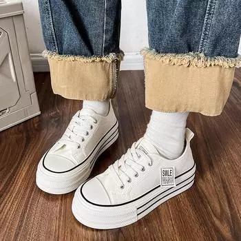 Women s Summer Walking Platform Sneakers Canvas Height Increasing Vulcanized Shoes Woman Fashion Thick Sole Sports Trainers 35 бежевый