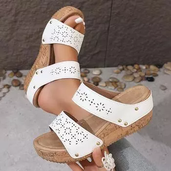 Women s Summer Wedge Heel Sandals Fashion Slip On Chunky Platform Slippers Woman Anti Slip Thick Sole Beach Sandalias Mujer 2025 36 белый