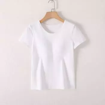 Women s Summer with Chest Pad Beauty Back Silm One Pure Color Short Sleeve White XL
