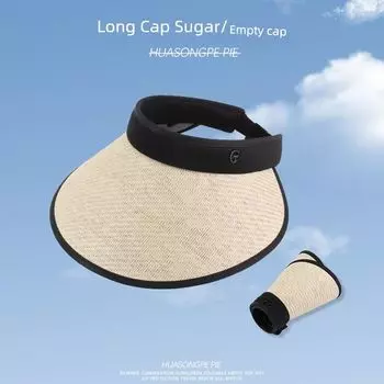 Women s Sun Hat New Arrival Summer Extra-Large Widened Brim Travel Face Slimming Fashion Summer Straw Woven Foldable Visor C2307 Straw CT Wide Eave Black Glue Empty Top FFS