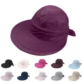 Женская шляпа от солнца, пустая шляпа с бантом для путешествий на открытом воздухе, съемная пляжная шляпа от солнца One Size бежевый