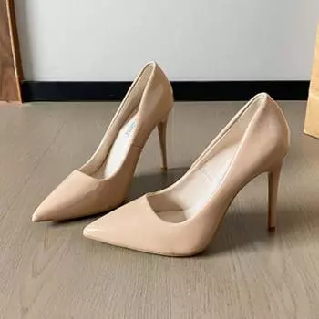 Женские туфли на очень высоком каблуке, осенние, новые, с острым носком, с неглубоким вырезом, слипоны, износостойкие, с тонким каблуком, с низким верхом 34 бежевый