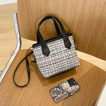 Women s Super Popular Woolen Fashion Satchel Bucket Bag Black