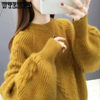 Women s Sweater Loose Outer Wear Autumn and Winter Lantern Sleeves Knitted Base Shirt Twisted Flower Top Sweater Women S бордовый