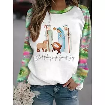 Women s Sweatshirt Polyester Graphic Christmas Print Casual Crew Neck Long Sleeve Micro-elastic Fall Winter S