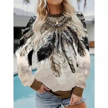 Женская толстовка из полиэстера с племенным принтом в уличном стиле, повседневная, винтажная, с круглым вырезом, длинным рукавом, микроэластичная, осень-зима S