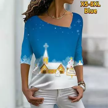 Women s T Shirt Cartoon Christmas Santa Claus Sparkly Painting Print V Neck Graphic Sweatshirt Streetwear Casual Daily XS-8XL S