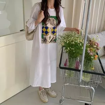 Women s T-shirt Dress Summer Loose Lazy Casual Over The Knee Dress Short Sleeve Plus Size Dress M темно серый