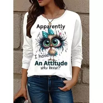 Women s T Shirt Fashion Modern Casual Animal Letter Regular Tops Long Sleeve Crew Neck Print Regular Fit Daily Weekend White Fall Winter S