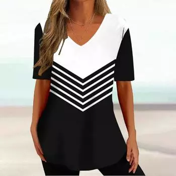 Women s T-Shirt Fashion V-Neck Summer Short Sleeve Loose Streetwear Female Clothes S