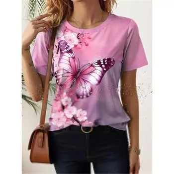 Women s T-shirt Summer New Butterfly Pattern Short Sleeve Fashion Sexy Girls Clothing Printed T-shirt Casual Clothing XS