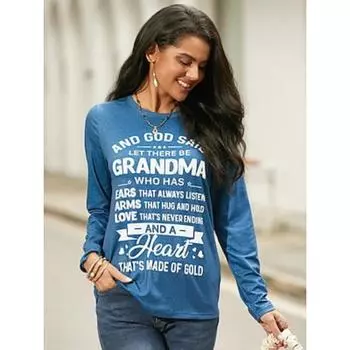 Women s T shirt Tee Letter Print Daily Weekend Fashion Long Sleeve Round Neck Pink Spring & Fall S