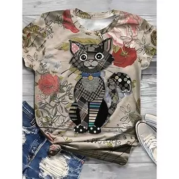 Женская футболка с принтом, повседневная, с коротким рукавом, синяя, летняя S