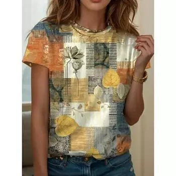 Женская футболка с принтом, повседневная, с коротким рукавом, желтая, летняя S