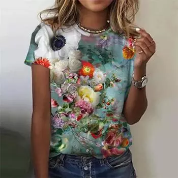 Women s T-shirt with 3D Graphic Stamp Peacock, Short Sleeves, Exterior, Loose Women s Clothes, Summer Fashion XXS