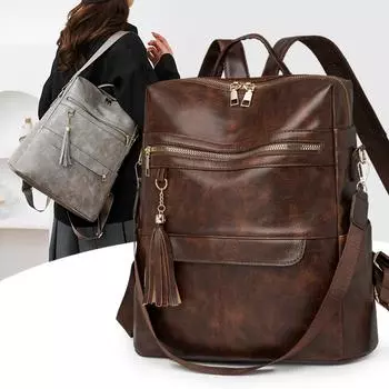 Women s Tassel Backpack Computer Bag Large Capacity Travel Backpack коричневый